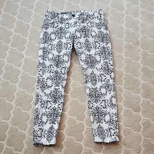 Kut From The Kloth Black and White Patterned Brigitte Ankle Skinny Pants, Size 8